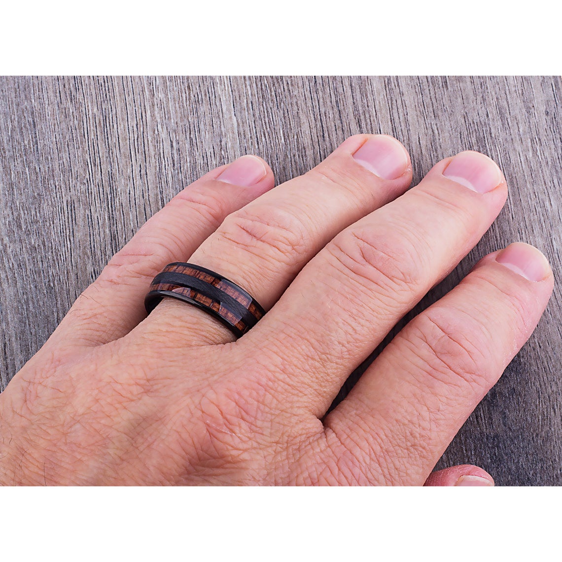 Black Tungsten Ring with Koa Wood 8mm - TCR098 black and wood engagement band or wedding ring or promise band
