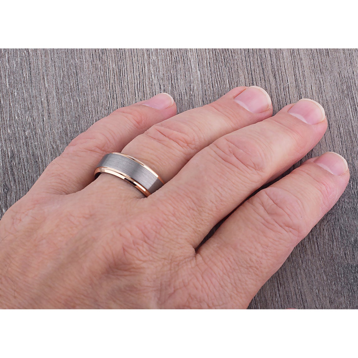 Tungsten Ring with Rose Gold 8mm - TCR082 rose gold men’s wedding or engagement band or promise ring for boyfriend