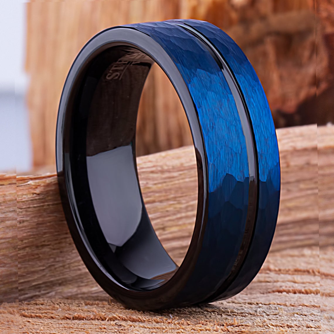 Black and Blue Tungsten Ring 8mm - TCR086 unique black and blue men’s engagement or wedding ring or anniversary band