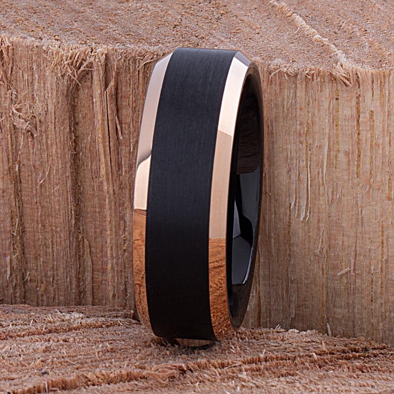 Black and Gold Tungsten Ring 8mm - TCR079 black and yellow gold men’s engagement or wedding ring or anniversary band