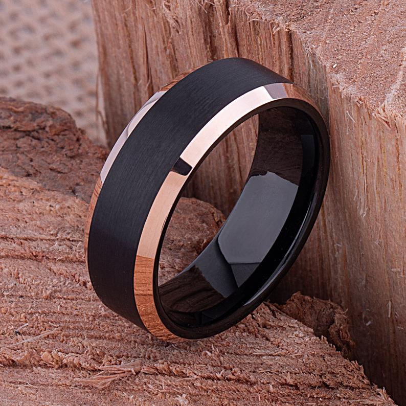 Black and Gold Tungsten Ring 8mm - TCR079 black and yellow gold men’s engagement or wedding ring or anniversary band