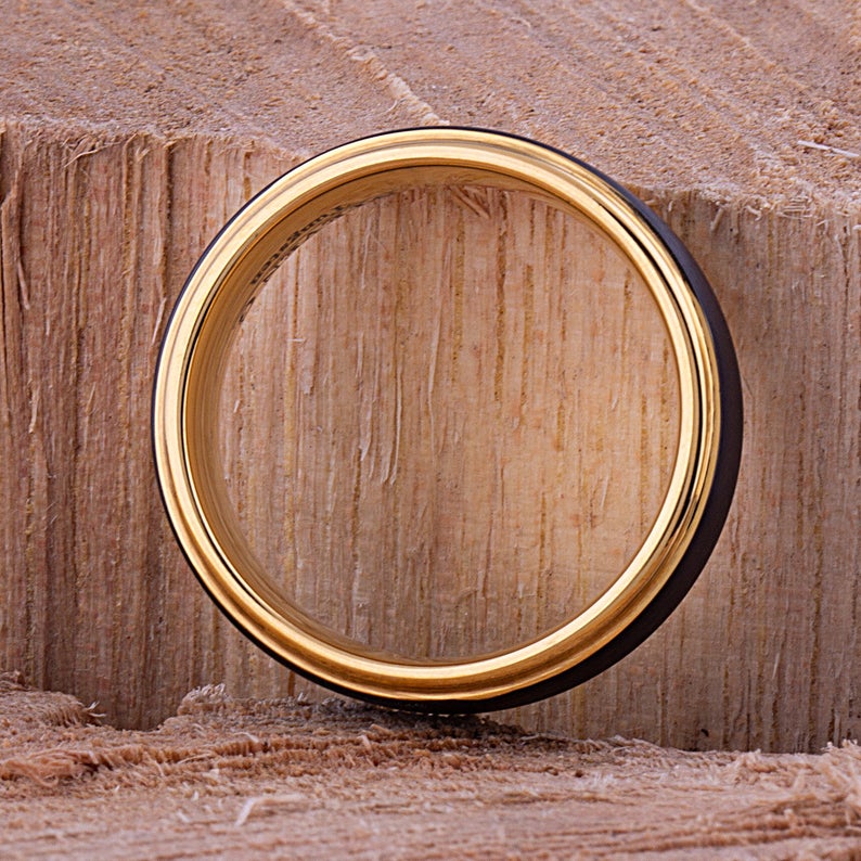 Black and Yellow Tungsten Band 8mm - TCR085 black and yellow gold men’s wedding or engagement band or promise ring