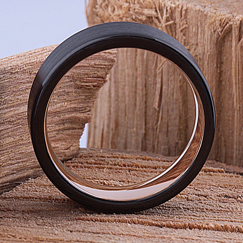 Black and Rose Gold Tungsten Ring 8mm - TCR083 black and rose gold men’s wedding or engagement band or promise ring