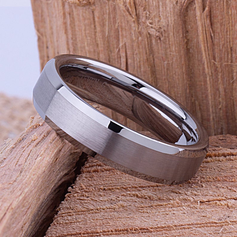 Tungsten Mens Wedding Ring 6mm - TCR005 traditional engagement band with brushed surface Steven G Designs Ltd