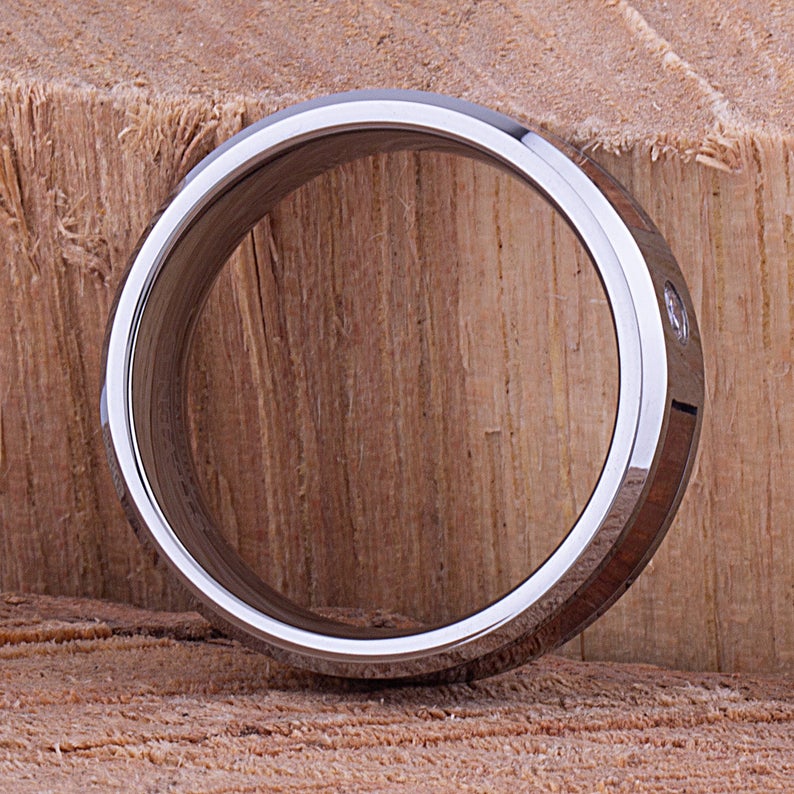 Tungsten Ring with Koa Wood & 3mm CZ - 8mm Wide - TCR084 cubic and wood engagement or wedding ring or promise band for boyfriend