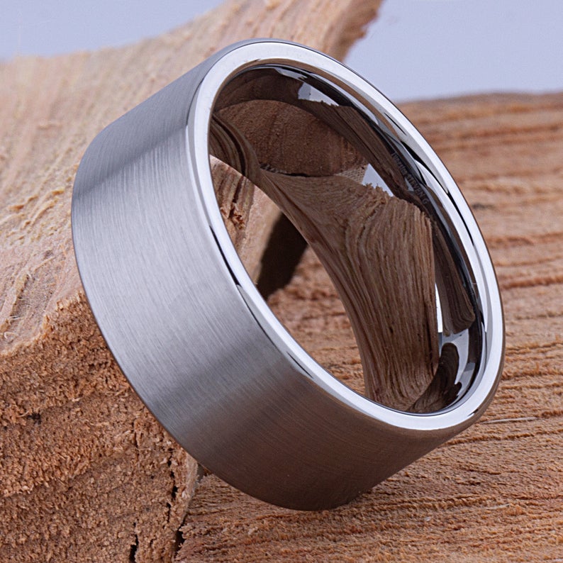 Flat Tungsten Wedding Ring 10mm - TCR063 traditional men’s wedding or engagement ring or promise band for him