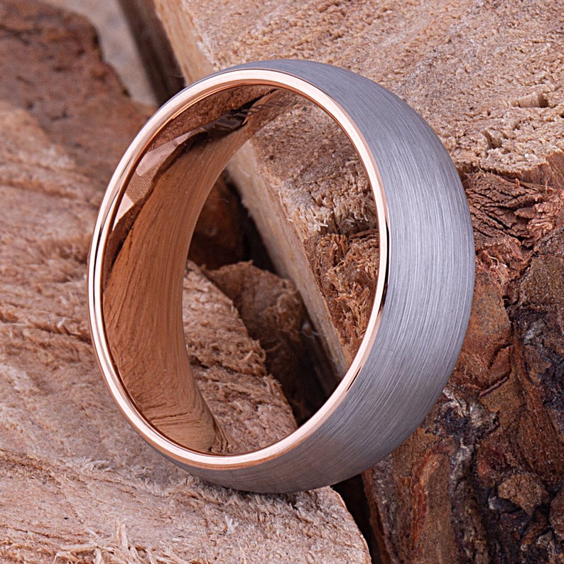 Tungsten Ring with Rose Gold 8mm - TCR069 traditional men’s engagement or wedding ring or promise band for him