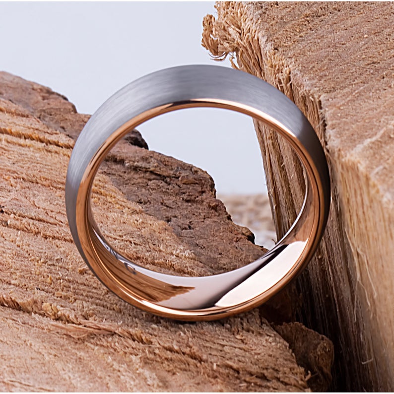 Tungsten Ring with Rose Gold 8mm - TCR069 traditional men’s engagement or wedding ring or promise band for him
