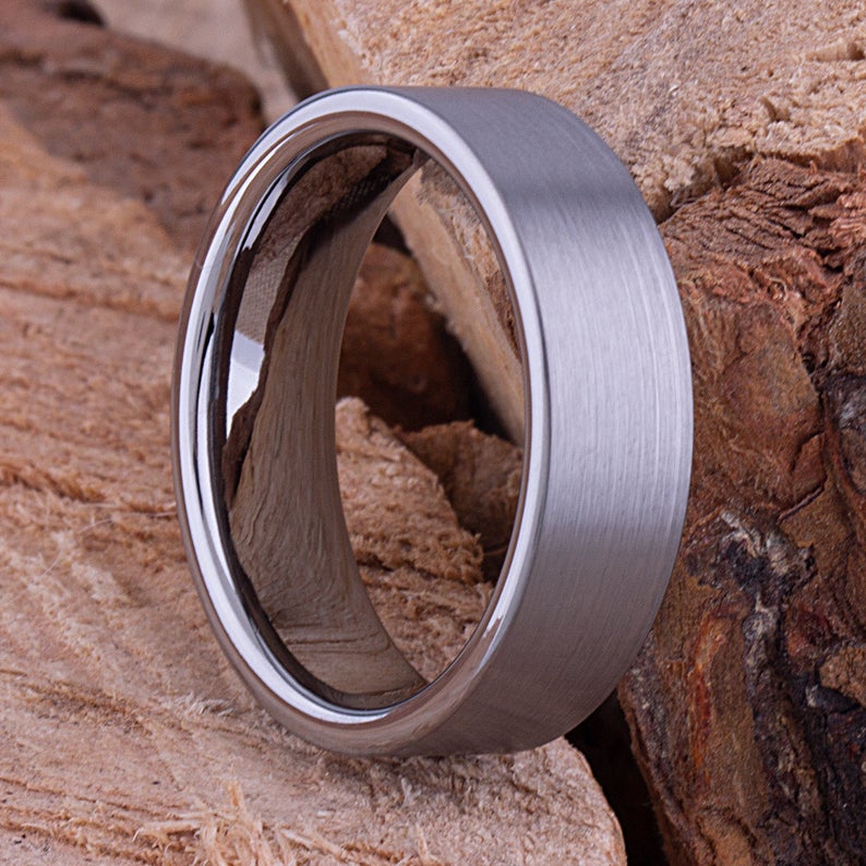 Tungsten Wedding Band Satin Surface 7mm - TCR056 traditional men’s wedding or engagement ring or promise band for boyfriend