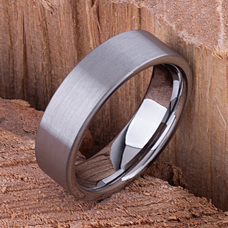 Tungsten Wedding Band Satin Surface 7mm - TCR056 traditional men’s wedding or engagement ring or promise band for boyfriend