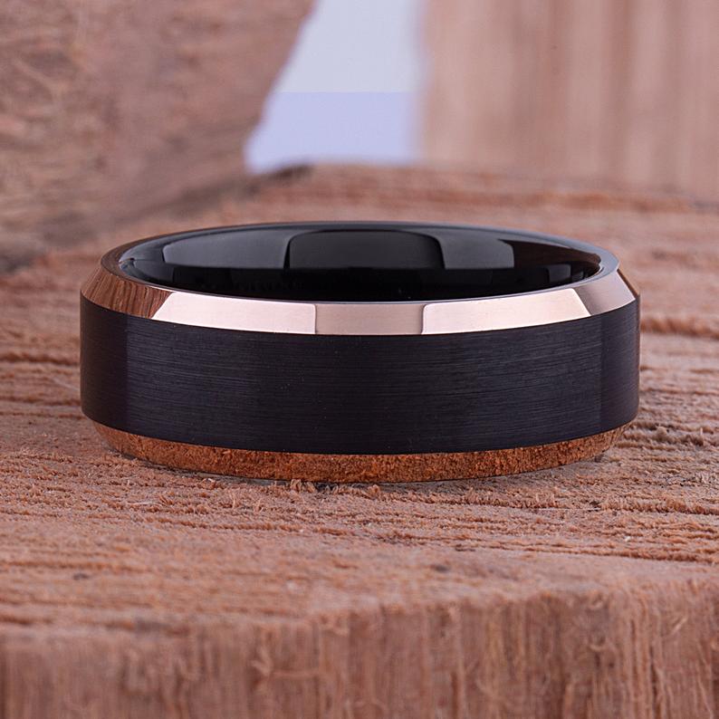 Black and Gold Tungsten Ring 8mm - TCR079 black and yellow gold men’s engagement or wedding ring or anniversary band