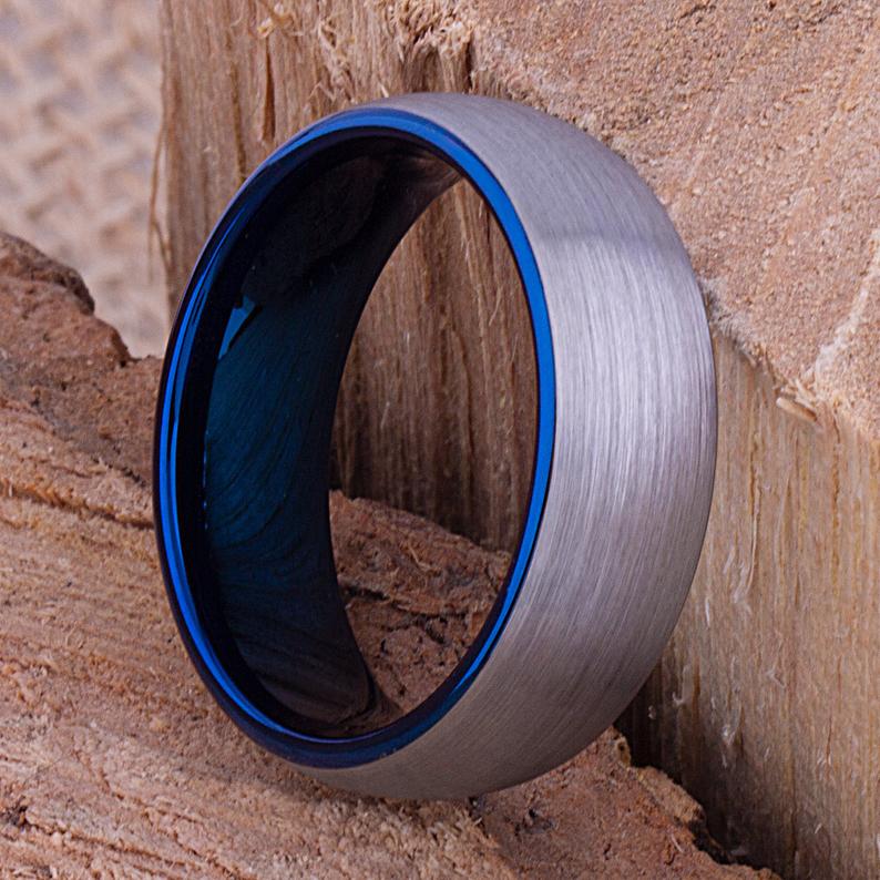 Tungsten Ring with Blue Plating 8mm - TCR071 unique blue men’s wedding or engagement band or anniversary ring