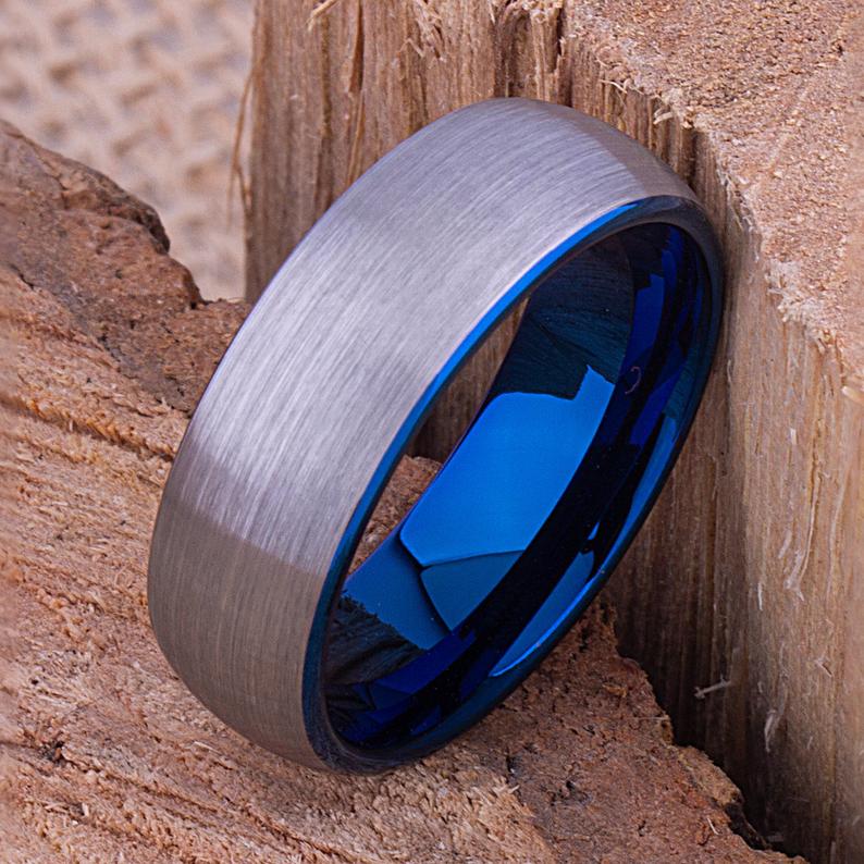 Tungsten Ring with Blue Plating 8mm - TCR071 unique blue men’s wedding or engagement band or anniversary ring
