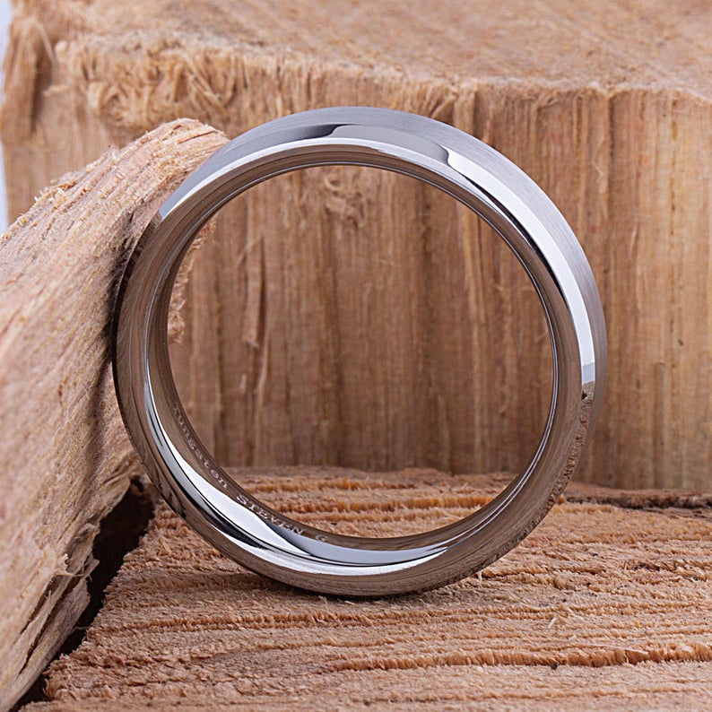 Tungsten Mens Wedding Ring 6mm - TCR005 traditional engagement band with brushed surface Steven G Designs Ltd