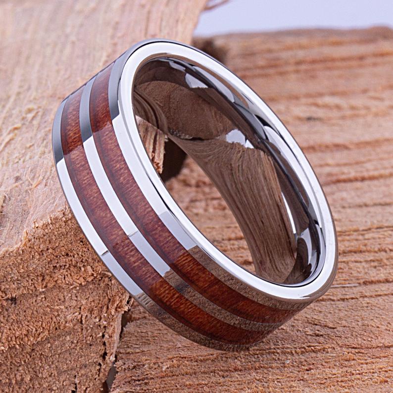 Tungsten Ring with Koa Wood 8mm - TCR092 wood engagement band or wedding ring or promise band for boyfriend