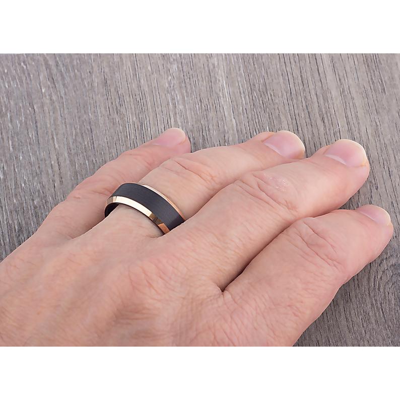 Black and Gold Tungsten Ring 8mm - TCR079 black and yellow gold men’s engagement or wedding ring or anniversary band