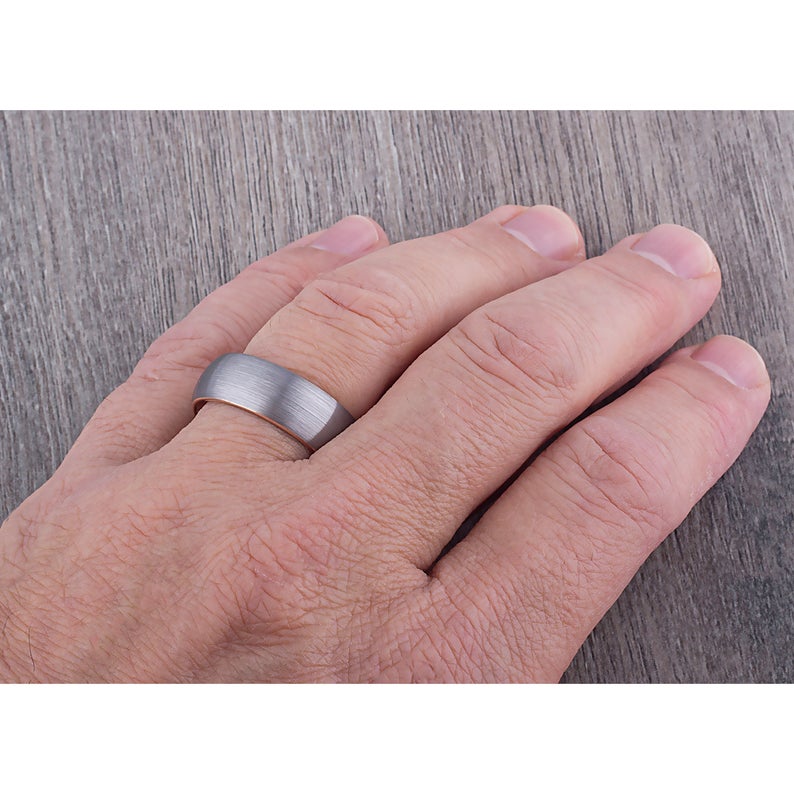 Tungsten Ring with Rose Gold 8mm - TCR069 traditional men’s engagement or wedding ring or promise band for him
