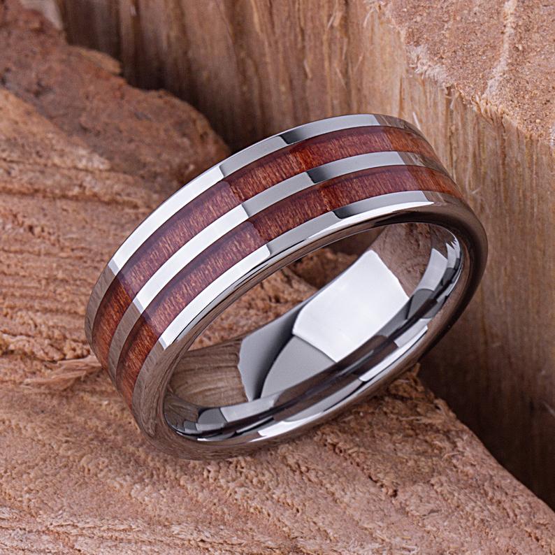 Tungsten Ring with Koa Wood 8mm - TCR092 wood engagement band or wedding ring or promise band for boyfriend
