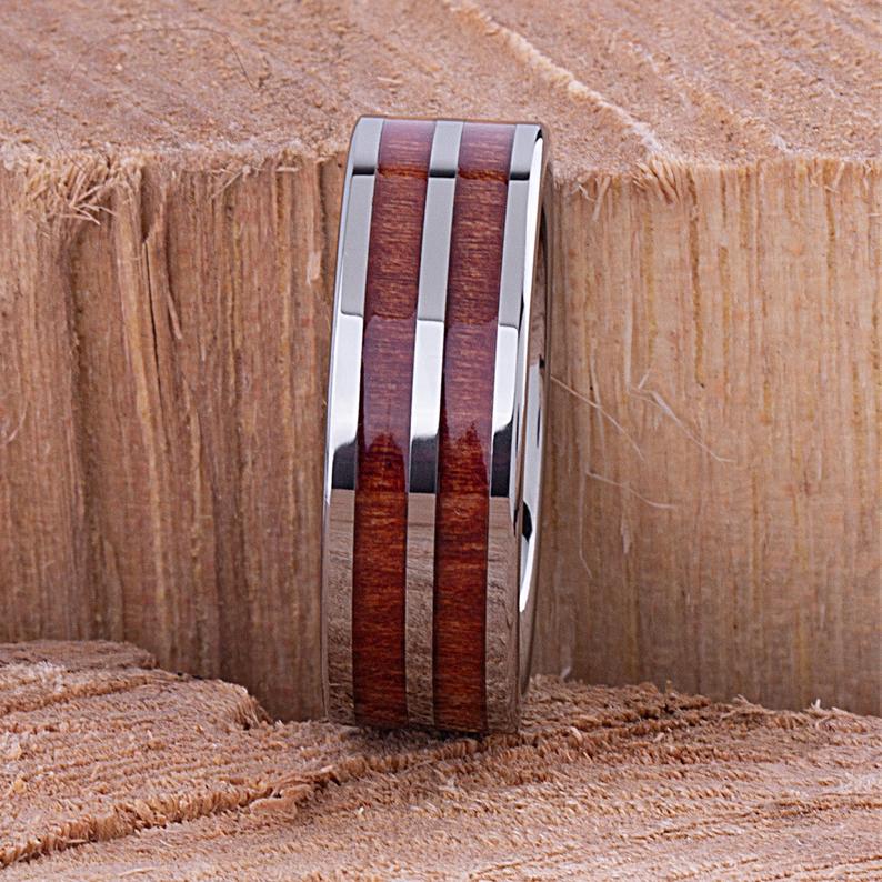 Tungsten Ring with Koa Wood 8mm - TCR092 wood engagement band or wedding ring or promise band for boyfriend
