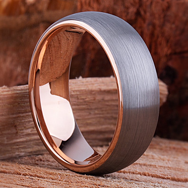 Tungsten Ring with Rose Gold 8mm - TCR069 traditional men’s engagement or wedding ring or promise band for him